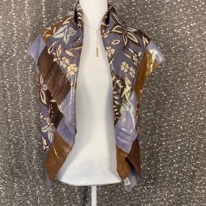Vintage Oscar De La Renta‎ Metallic Floral Scarf Wrap Versatile Square Boho